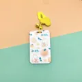 Cute plastic sliding card holder with cute bunny fruit design, lovely bell and yellow pendant. - Plaid Orange Rabbit (Yellow Heart Clip) / Card Holder + Heart Clip Accessory
