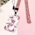 Portabadge cuore rosa carino con cordino a quadri rossi, stile dolce per studenti. - Motivo a Cuore Con Cordino a Rombi Rosso Bianco / Rosa