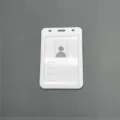White plastic ID card holder badge protector sleeve variant with clear window and slot. - Case Only / White