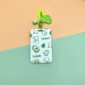 Plastic sliding card holder with cute avocado cartoon design, perfect for student badge and school ID. - Plaid Avocado Dog (Green Heart Clip)