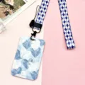 Simpatico cordino a rombi blu con portacarte a cuore, porta badge in plastica per studenti. - Motivo a Cuore Con Cordino a Rombi Blu / Blu
