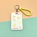 Cute lemon print plastic card holder with yellow braided lanyard for students. - Plaid Lemon Tiger (Yellow Leather Cord)