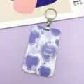Cute purple heart ID card holder transparent bus badge cover student keychain accessories - White Background Purple Heart / Round Buckle