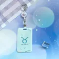 Retractable Taurus zodiac badge reel and card holder set, ideal for student ID and bus cards. - Taurus Pattern / White Retractable Badge Clip (Planet)