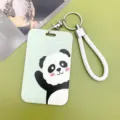 Schattige panda kaartenhouder met wit gevlochten bandje sleutelhanger ID badge houder - Zwaaiende Panda / Wit Koord