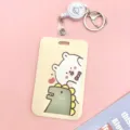 Cute Cartoon Card Holder with Retractable Reel Badge Holder Bus Card Case Pink Design - Dinosaur Bear + White Retractable Reel (Planet)