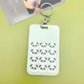 Portatarjetas deslizante de panda de dibujos animados verde con llavero, funda de identificación. - Pandas Sentados / Hebilla Redonda