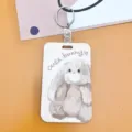 Portatarjetas de conejo lindo con carrete retráctil y llavero para oficina y escuela. - Conejo de Peluche + Hebilla Redonda de Correa