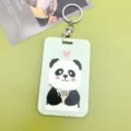 Lindo tarjetero deslizante de panda de dibujos animados con llavero, funda de plástico. - Panda Té con Leche / Hebilla Redonda