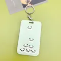 Portatarjetas deslizante verde con bonito diseño de panda, tarjetero de plástico para estudiantes. - Pandas Apilados / Hebilla Redonda