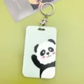 Lindo panda de dibujos animados soporte de tarjeta deslizante de plástico llavero tarjeta de identificación - Panda saludando / Hebilla Redonda