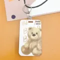 Bonito tarjetero de identificación de oso de dibujos animados con cordón retráctil para llavero - Oso de Peluche + Hebilla Redonda de Correa