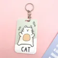Cute cat card holder with keychain, durable ID badge holder for students and daily use. - Fishing Cat + Round Buckle
