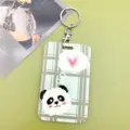 Lindo soporte para tarjeta de estudiante con panda de dibujos animados y llavero metálico - Panda a Rayas / Hebilla Redonda