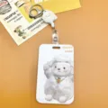 Lindo tarjetero de cordero de dibujos animados con carrete retractil y cordon escolar. - Cordero de Peluche + Carrete Retráctil Blanco (Cabeza de Oso Beige)