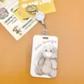 Lindo tarjetero de conejito con carrete retráctil y llavero para estudiantes y personal de la escuela. - Conejo de Peluche + Carrete Retráctil Blanco (Conejo)