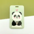 Estuche de tarjeta de identificación deslizante de plástico con panda bonito verde para estudiantes. - Panda Té con Leche / Sin Accesorios