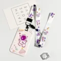 Cute astronaut cartoon card holder with lanyard for student ID, bus card, and transit passes. - Purple Astronaut / Astronaut Long Lanyard