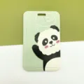 Lindo tarjetero de plástico con panda de dibujos animados y cubierta deslizante para credencial. - Panda saludando / Sin Accesorios