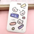 White cute cartoon bear card holder ID badge case with lanyard variant detail view. - Cheering Bear (No Accessories)
