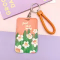 Stylish oil painting card holder with orange braided lanyard for students and daily commuting. - Oil Painting Floral / Orange Edged Leather Rope