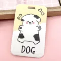 Cute cartoon dog pattern badge holder card sleeve student bus card protective case ID holder - Black White Dog (No Accessories)