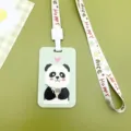 Bonito tarjetero de plástico con panda de dibujos animados y cordón para uso diario. - Panda Té con Leche / Cordón largo con hebilla floral