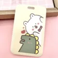 Cute cartoon bear and dinosaur PVC bus ID card holder for students and staff daily use. - Dinosaur Bear (No Accessories)