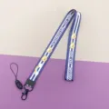 Blue rainbow bear print polyester lanyard student ID badge neck strap with metal clasp. - Striped English Bear Long Lanyard