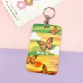Oil painting butterfly card holder with metal keychain ID badge holder student bus card cover - Oil Painting Butterfly & Round Clasp