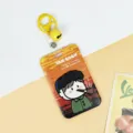 Cartoon celebrity slide card holder with bell lanyard, durable relief bus card cover. - Yellow Bell Lobster Clasp / Orange Van Gogh