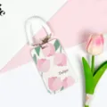 Cute tulip pattern sliding card holder with spring lanyard for student campus ID cards. - Five Roses / White Spring Rope