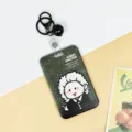 Cute cartoon Einstein student ID card holder with black lanyard, slide design, durable badge case. - Black Bell Lobster Clasp / Gray Einstein