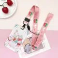 Grazioso cordino coniglietto fragola porta carte custodia protettiva rosa in plastica - Una Ciotola di Fragole + Cordino Lungo Limitato Fragola