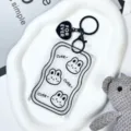 Transparent cute rabbit ID card holder with keychain, clear student badge protective case cover. - Little Rabbit Head Style / Black Heart Keychain