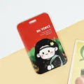 Slide cartoon celebrity student card holder bus pass protective cover id badge card case - No Accessories / Red Da Vinci