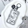 Clear transparent card holder student badge protector ID case with cute bow keychain design - Bow Style / Black Heart Keychain