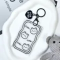 Clear transparent card holder with cute bear design, black keychain and heart pendant. - Bear Head Style / Black Heart Keychain
