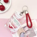 Tarjetero rígido deslizante con patrón de fresa lindo y correa trenzada roja variante - Cinta Fresa + Cordón de Muñeca Rojo
