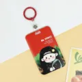 Cute cartoon celebrity sliding card holder bus pass ID badge protector with keyring - 2.7 Leather Strip Red Keychain / Red Da Vinci