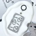 Transparent card holder with cute strawberry print, durable badge protector for students and office. - Strawberry Style / 3.3 Leather Strap Black Keyring