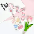 Cute floral lanyard card holder set with retractable reel, perfect for students school ID cards. - Cute Four Flowers / Pink Blue Five-Leaf Flower Retractable Long Lanyard (Pink Flower)