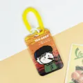 Cartoon celebrity student bus card holder with coil lanyard, cute slip cover badge protector. - Yellow Two-Color Spring Rope / Orange Van Gogh