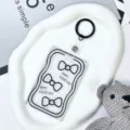 Transparent ID card holder with cute bow design and black frame for students and office workers. - Bow Style / 3.3 Leather Strap Black Keyring