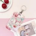 Lindo tarjetero de plástico de conejito y fresa con llavero para estudiantes, funda protectora de autobús. - Una Cesta de Fresas + Hebilla Redonda
