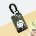 Cute Einstein cartoon sliding card holder with black spring lanyard for student ID badge. - Black Two-Color Spring Rope / Gray Einstein