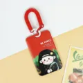 Cartoon celebrity sliding ID card holder with red spring lanyard, durable plastic badge protector. - Red Two-Color Spring Rope / Red Da Vinci