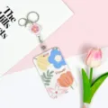 Cute floral retractable ID card holder with keychain, perfect for student campus meal cards. - Flower Four Leaves One Blossom / White Retractable Badge Reel (Pink Flower)