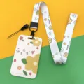 Cute Floral Card Holder with Lanyard White Yellow Flower Design ID Badge Holder Variant. - Small Yellow Flower / White Flower Lanyard / Pink
