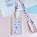 Lindo tarjetero de identificación de oso rosa con cordón funda protectora. - Oso de Té Con Leche / Funda PP Vertical + Cordón Flor Good Integrado